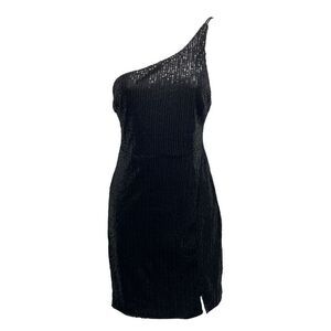 Hello Molly Black Asymmetrical Sequin Cocktail Dress